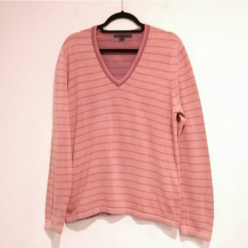 Reiss Men's V Neck Sweater Size Medium Striped pink stripe blush